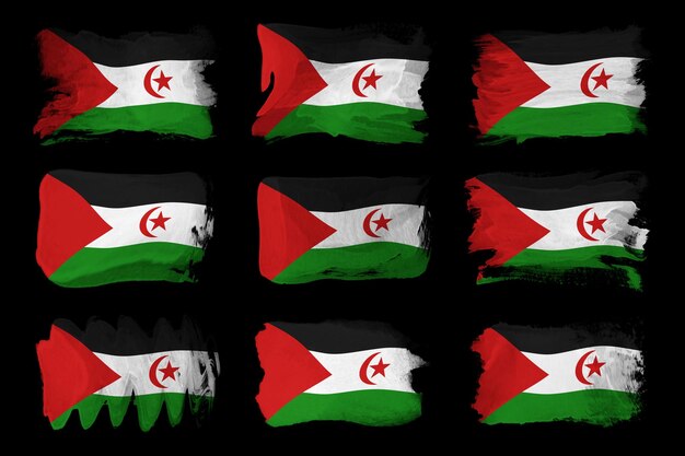 Sahrawi Arabska Republika Demokratyczna flaga pociągnięcia pędzlem, flaga narodowa na czarnym tle