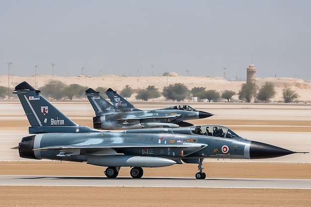 SAKHIR AIRBASE BAHRAIN Nov09 Wyświetlacz lotniczy i pokaz akrobatyczny samolotu myśliwskiego UAE Mirage 2000 na międzynarodowym pokazie lotniczym w Bahrajnie na bazie lotniczej Sakhir