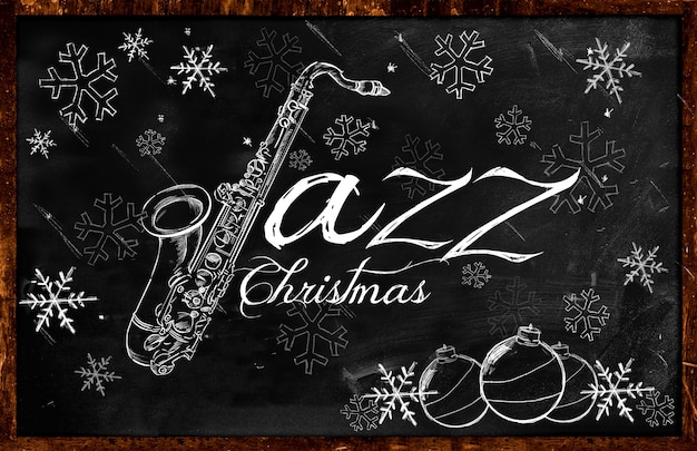 Zdjęcie saksofon jazzowy szkic na tablicy