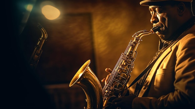 Zdjęcie saksofonista saxophonist grający na instrumencie muzycznym jazz jazz muzyk grający na saksofonie alto