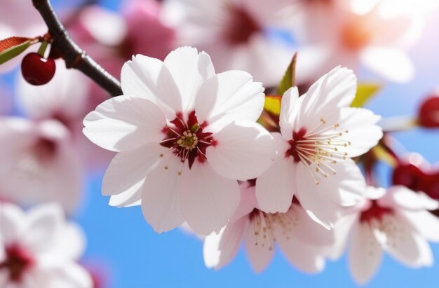 Sakura gałęzie kwitnące drzewa wiosenne kwiaty różowe kwiaty wiśni słoneczny dzień makro zdjęcia