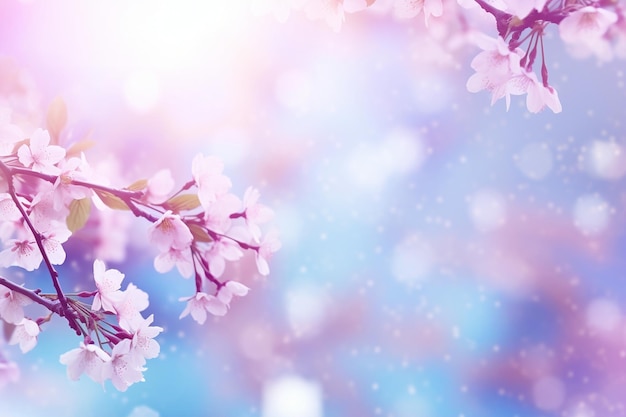 Sakura w tle rozmyta zielonym kwiatem