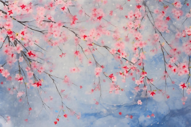 Sakura z kwiatami wiśni na niebieskim tle z przestrzenią do kopiowania