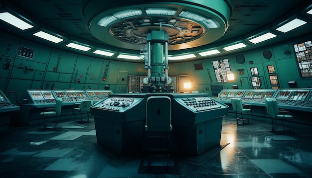 Zdjęcie sala techniczna elektrowni jądrowej z panelem sterowania reaktorem jądrowym