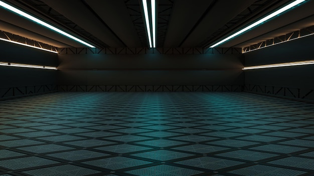 SALA Z NEON BLUE GARAŻ 3D RENDER