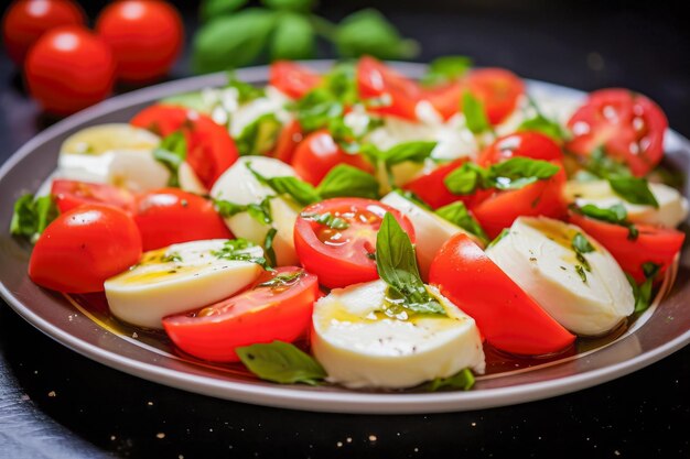 Sałatka caprese z pomidorami, serem mozzarellą i bazylią