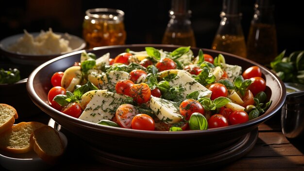 Zdjęcie sałatka caprese z serem mozzarella, pomidorami i bazylią generatywną