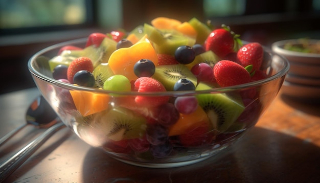 Zdjęcie sałatka owocowa w misce sałatka owocowa w szklanej sałatce