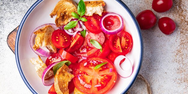 sałatka pomidor panzanella chleb, cebula warzywo posiłek jedzenie przekąska na stole kopia przestrzeń jedzenie