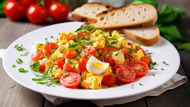 Sałatka pomidorowa i jajowa z toastem pełnoziarnistym
