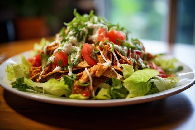 Sałatka z kurczaka Tinga Taco z sałatką, pomidorem i sałatką.