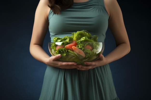 Sałatka z miską kobiety w ciąży Dieta organiczna Generuj sztuczną inteligencję