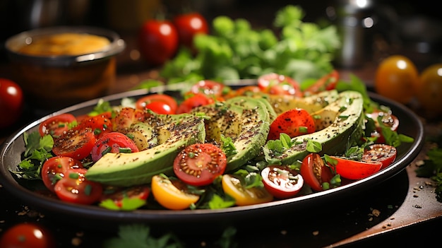 Zdjęcie sałatka ze świeżych organicznych warzyw z fasolą pomidorową
