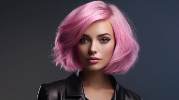 Salon Fresh Fashion Model prezentuje doskonałą różową fryzurę w stylowym portrecie