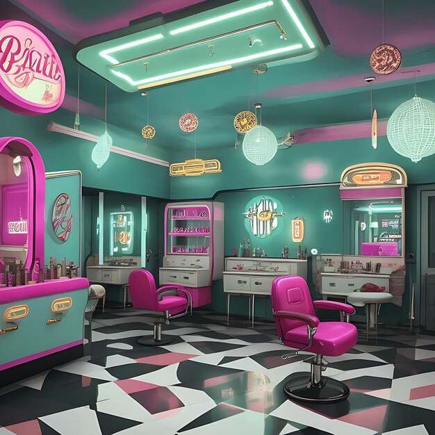 Zdjęcie salon piękności w stylu retro