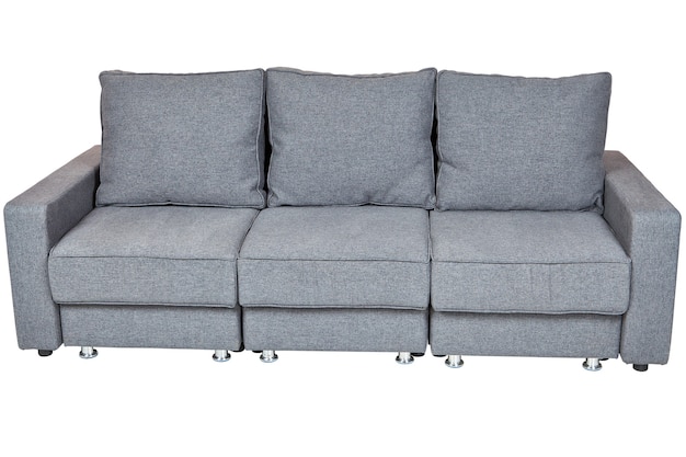 Salon Sofy Meble, rozkładana sofa futon z tkaniny w kolorze ciemnoszarym, na białym tle, obejmują ścieżkę przycinającą.