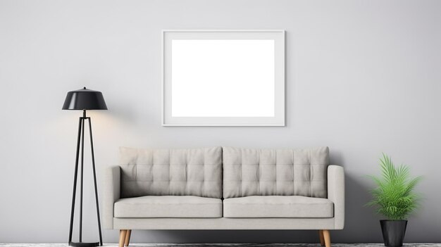 Salon z kanapą i lampą Generative AI image Makieta plakatu