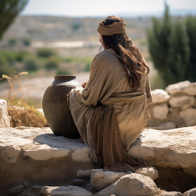 Samarytanka rozmawiająca z Jezusem Prorokiem Realistyczne obrazy biblijne