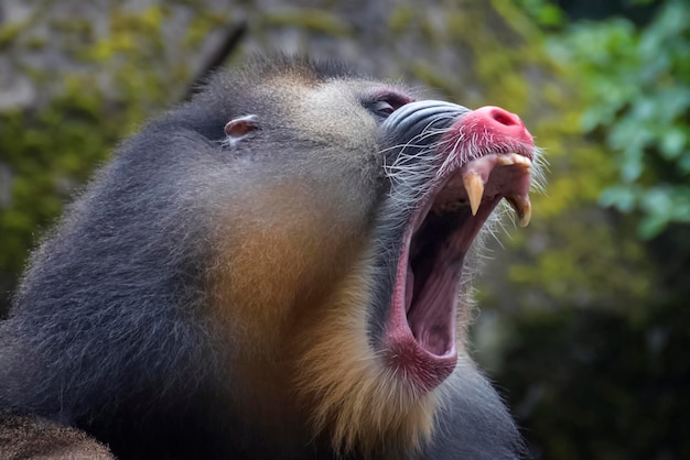 Samiec Mandryla Mandrillus Sphinx Pokazujący Ostre Zęby