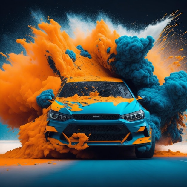 Samochód eksplodujący w kolorowy pył