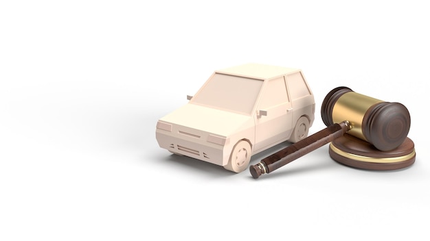 Samochód i młot drewniany dla koncepcji samochodów aukcyjnych 3d rendering