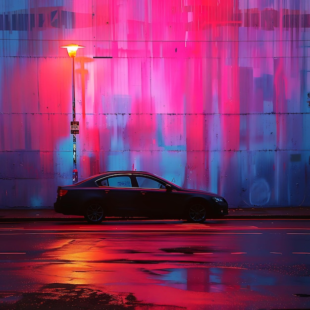 Samochód jako sylwetka cienia lampy ulicznej na ścianie wydłużone kreatywne zdjęcie eleganckiego tła