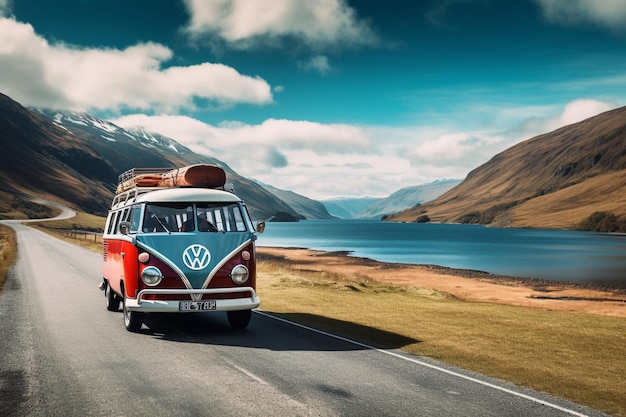 Samochód kempingowy na koncepcji podróży drogowych i wakacji