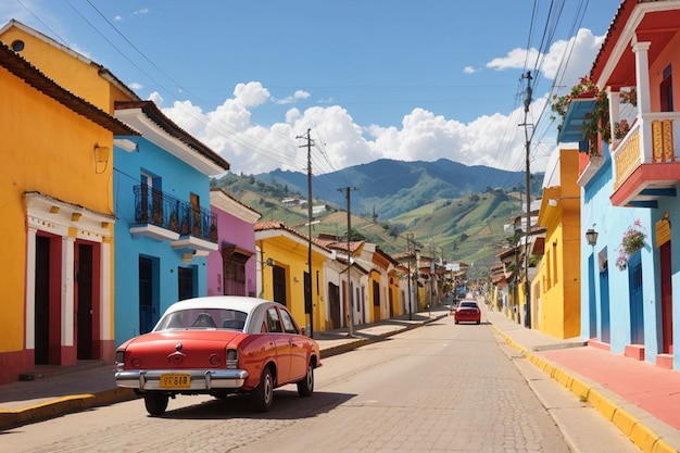 Samochód przejeżdżający przez kolorową ulicę Tolima Kolumbia