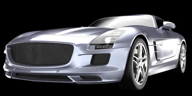 Samochód sportowy na białym tle na tle renderowania ilustracji 3d