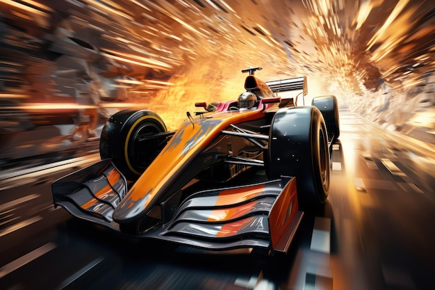 Zdjęcie samochód sportowy szybki samochód wyścigowy w ruchu poruszający się po ulicy z niewyraźnymi światłami w ciemności koncepcja wyścigów motorowych