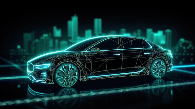 Samochód w stylu HUD UI Futurystyczne skanowanie usług i automatyczna analiza danych Automobile Generative AI