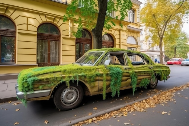 Samochód wykonany z naturalnych roślin zielonych Transport przyjazny dla środowiska Generative AI