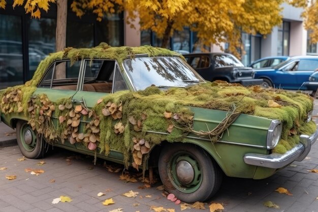 Samochód wykonany z naturalnych roślin zielonych Transport przyjazny dla środowiska Generative AI