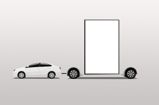Samochód z mobilnym billboardem. reklama zewnętrzna, baner. Na białym tle.
