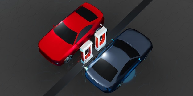 Samochody elektryczne ładują się w garażu elektrownia stacja ładowania samochodu ilustracja 3D