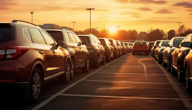 Samochody elektryczne zaparkowane z rzędu na parkingu salonu samochodowego