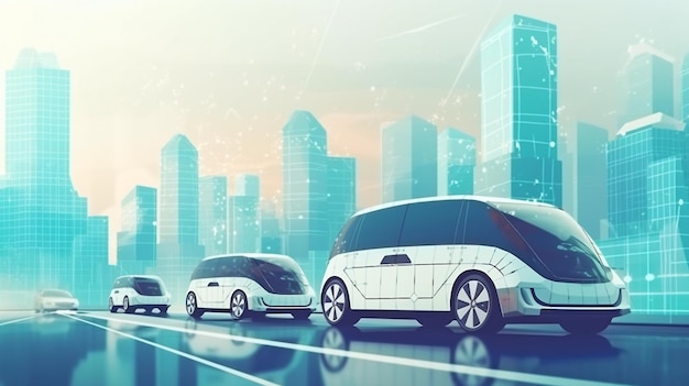 Samojezdny autonomiczny samochód na ulicach miast Generacyjna sztuczna inteligencja i technologie inteligentnych samochodów