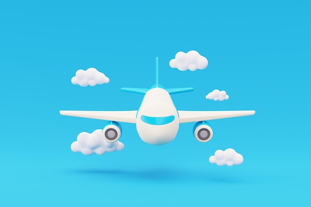 Samolot 3D lecący w chmurach Turystyka i podróże koncepcja wakacje wakacje Rodzina kemping natura podróż renderowania 3D