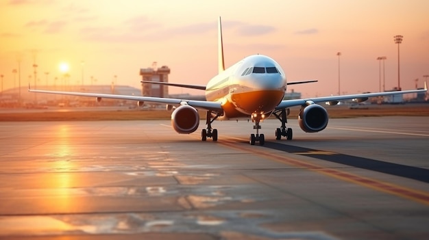 Samolot i bagaż na pasie startowym lotniska Tło koncepcji podróży
