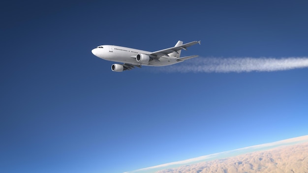 Zdjęcie samolot komercyjny lecący nad chmurami