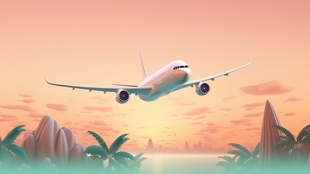 Samolot lecący nad bujną tropikalną wyspą z krystalicznie czystą wodą Generative ai