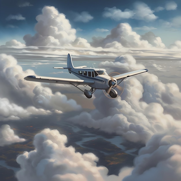 Samolot lecący nad chmurami z numerami 2 i 3