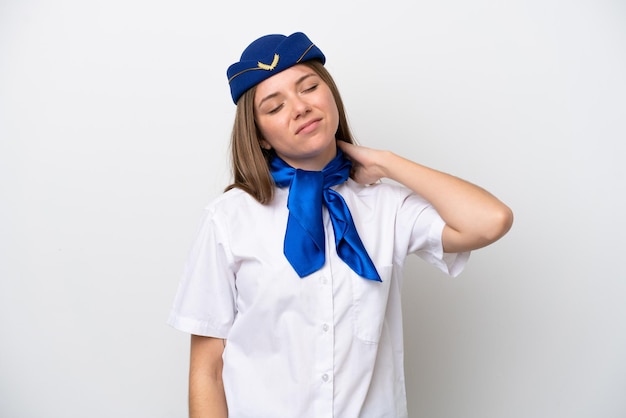 Samolot litewski stewardessa na białym tle z bólem szyi