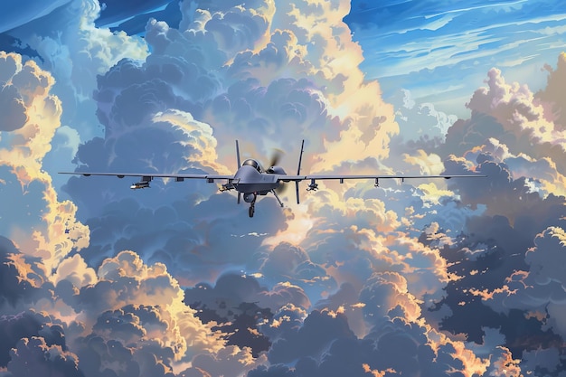 Samolot myśliwski lata przez chmurne niebo.