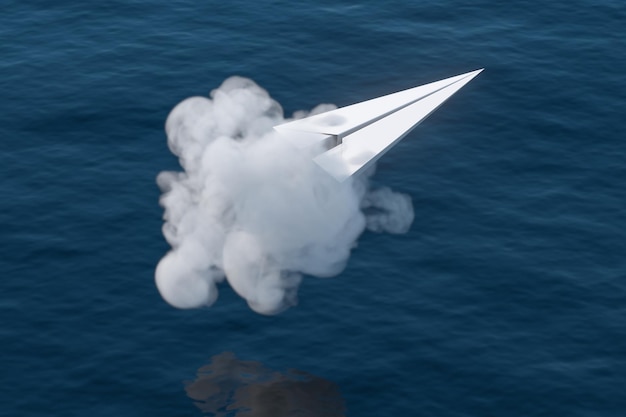 Samolot odrzutowy latać nad oceanem renderowania 3d