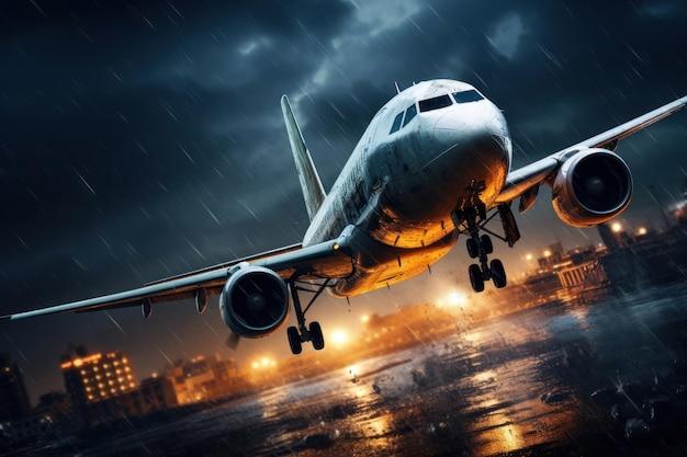 Samolot pasażerski leci w burzy Generuj Ai