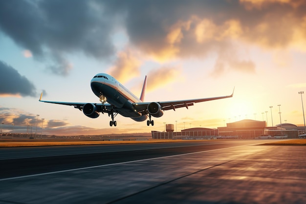 Samolot startujący z lotniska Samolot startujący z pasów startowych lotniska ilustracja tła dla szablonu prezentacji produktu
