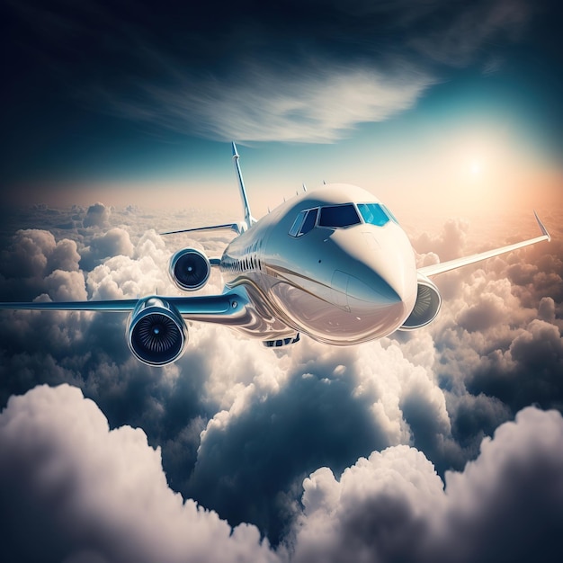 Samolot startujący z lotniska zbliżenie generatywnej ai samolotu