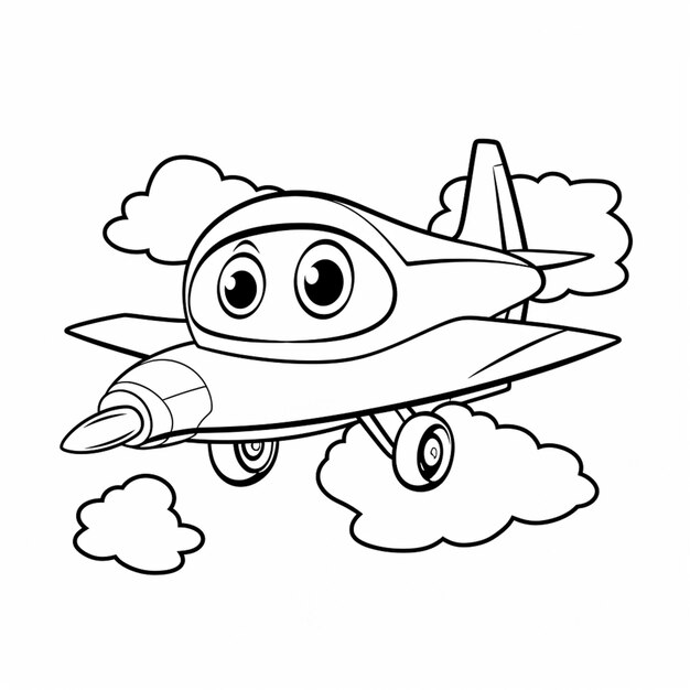Zdjęcie samolot z kreskówki latający na niebie z chmurami generatywny ai