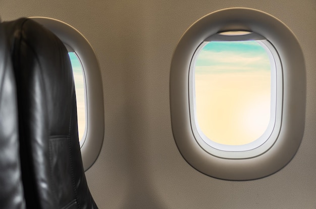 Samolot Z Systemem Windows Leci Na Niebo O Zachodzie Słońca Rano Wewnątrz Samolotu Nikt Nie Siedzi